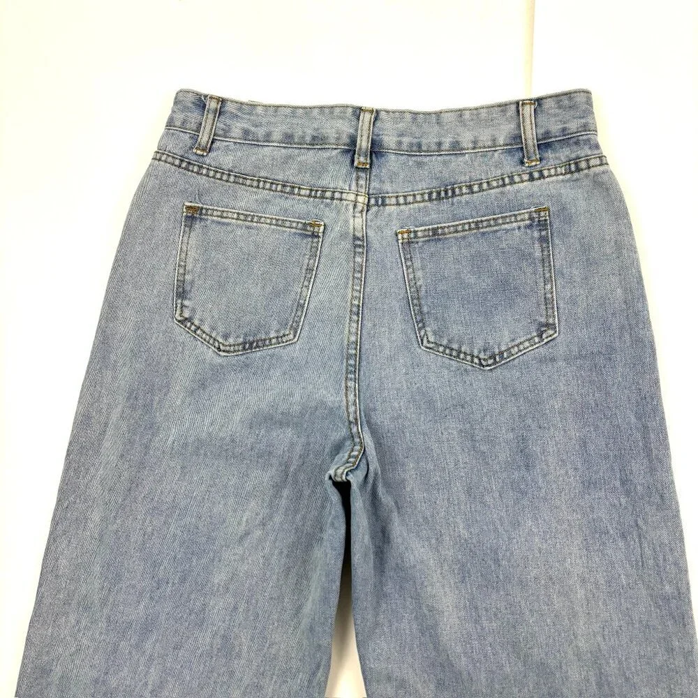 SheIn Distressed Wide Leg Women's size L 8 10 Light Wash Blue Denim jeans   Grea